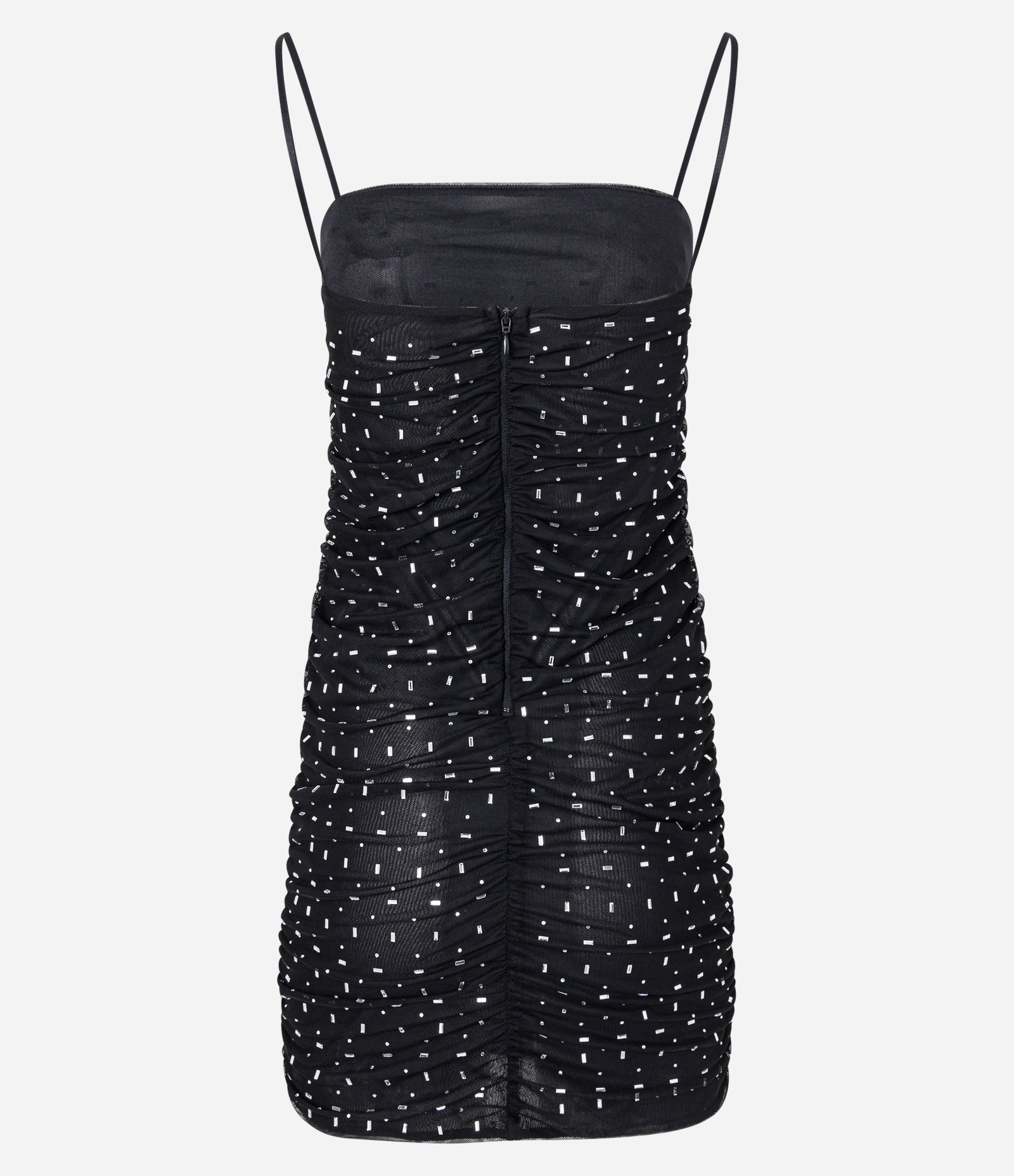 Vestido Curto em Tule Metalizado Franzidos Laterais e Brilhos Aplicados Preto 7