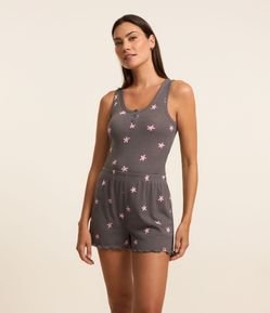 Pijama Short Doll em Ribana com Estampa Estrelada