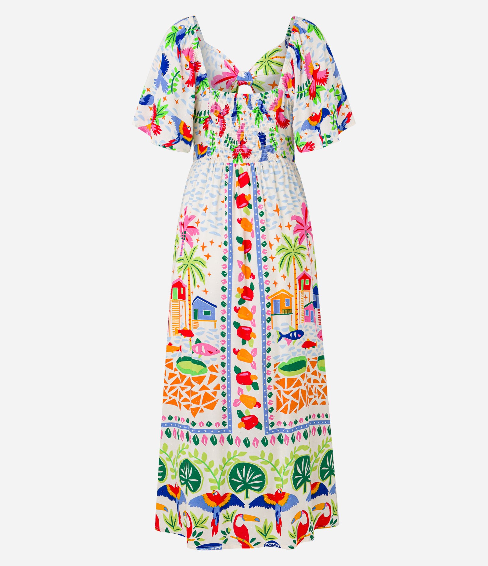 Vestido New Midi em Viscose com Recorte no Busto e Estampa Paisagens Bege 6