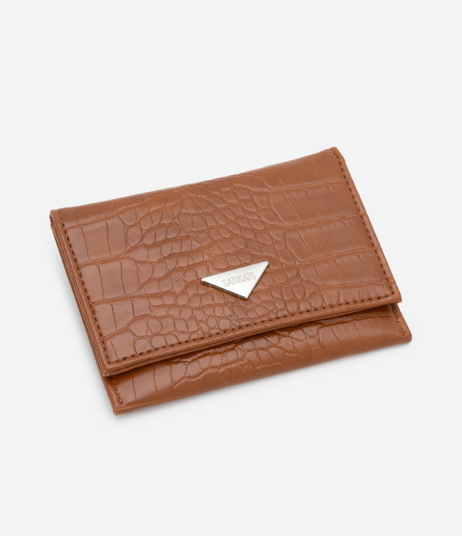 Carteira Envelope Pequena em PU com Textura Croco Marrom Caramelo 1