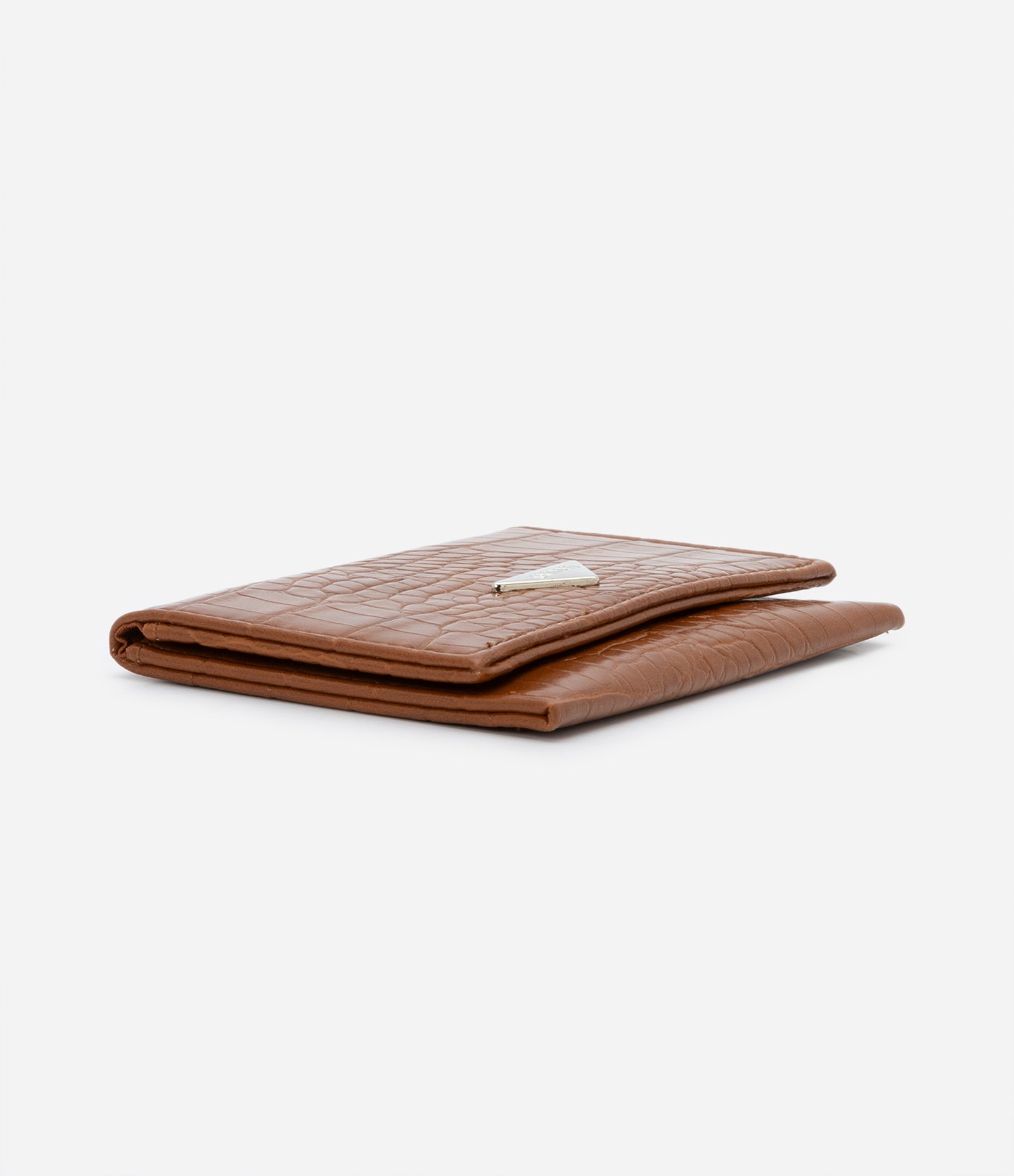 Carteira Envelope Pequena em PU com Textura Croco Marrom Caramelo 3