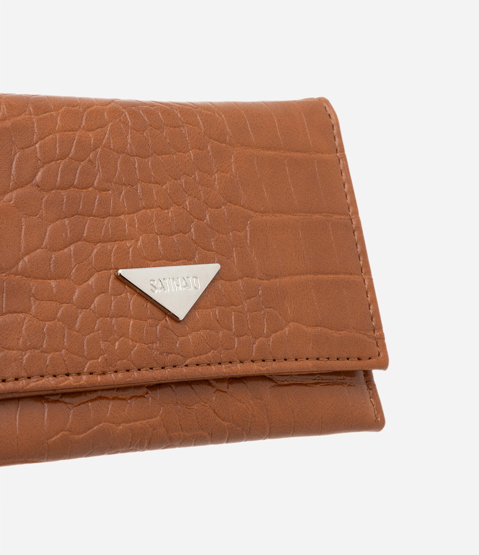 Carteira Envelope Pequena em PU com Textura Croco Marrom Caramelo 4