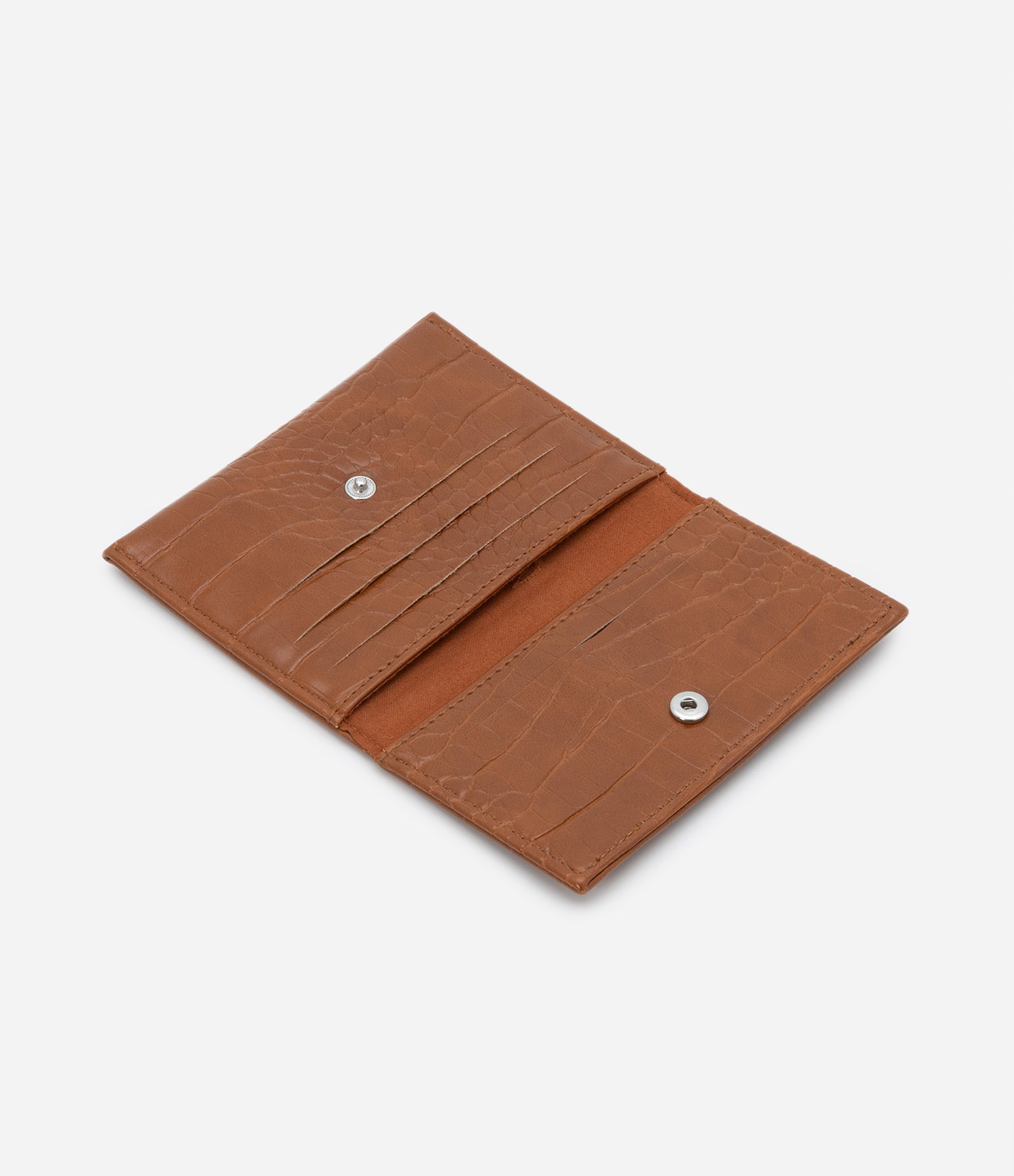 Carteira Envelope Pequena em PU com Textura Croco Marrom Caramelo 5