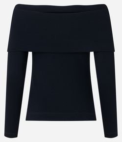 Blusa Ombro a Ombro em Ribana com Dobra Sobreposta