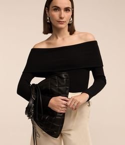 Blusa Ombro a Ombro em Ribana com Dobra Sobreposta