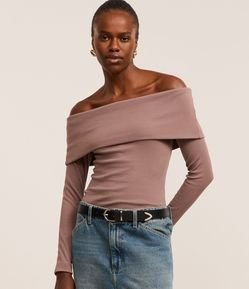 Blusa Ombro a Ombro em Ribana com Dobra Sobreposta