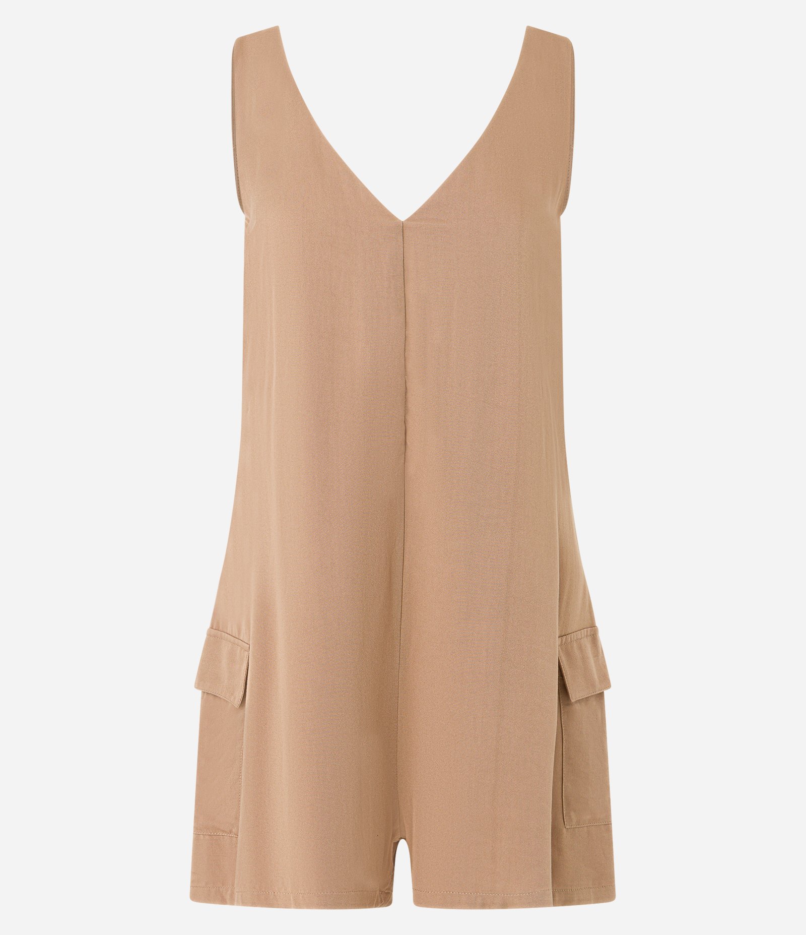 Macaquinho em Viscose com Bolsos Laterais Bege 1