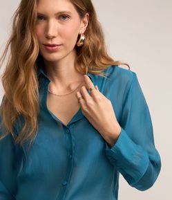 Camisa Alongada em Voal com Transparência