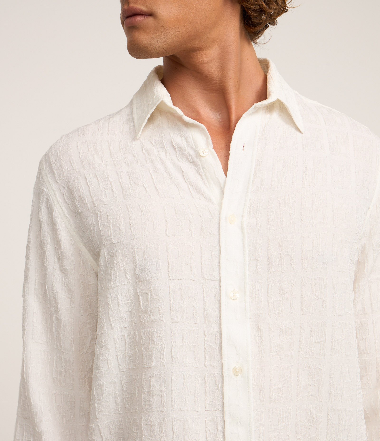 Camisa com Manga Longa e Textura em Alto Relevo Branco 3