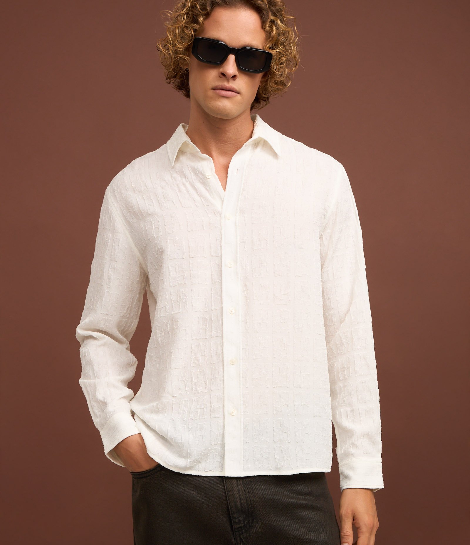 Camisa com Manga Longa e Textura em Alto Relevo Branco 5