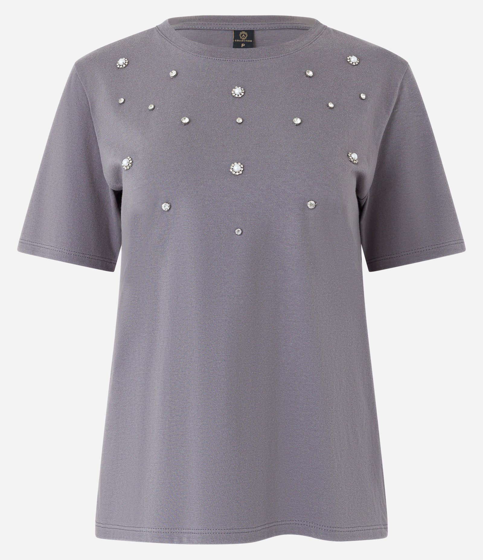 Blusa em Algodão com Aplicação de Strass Frontal Cinza 5