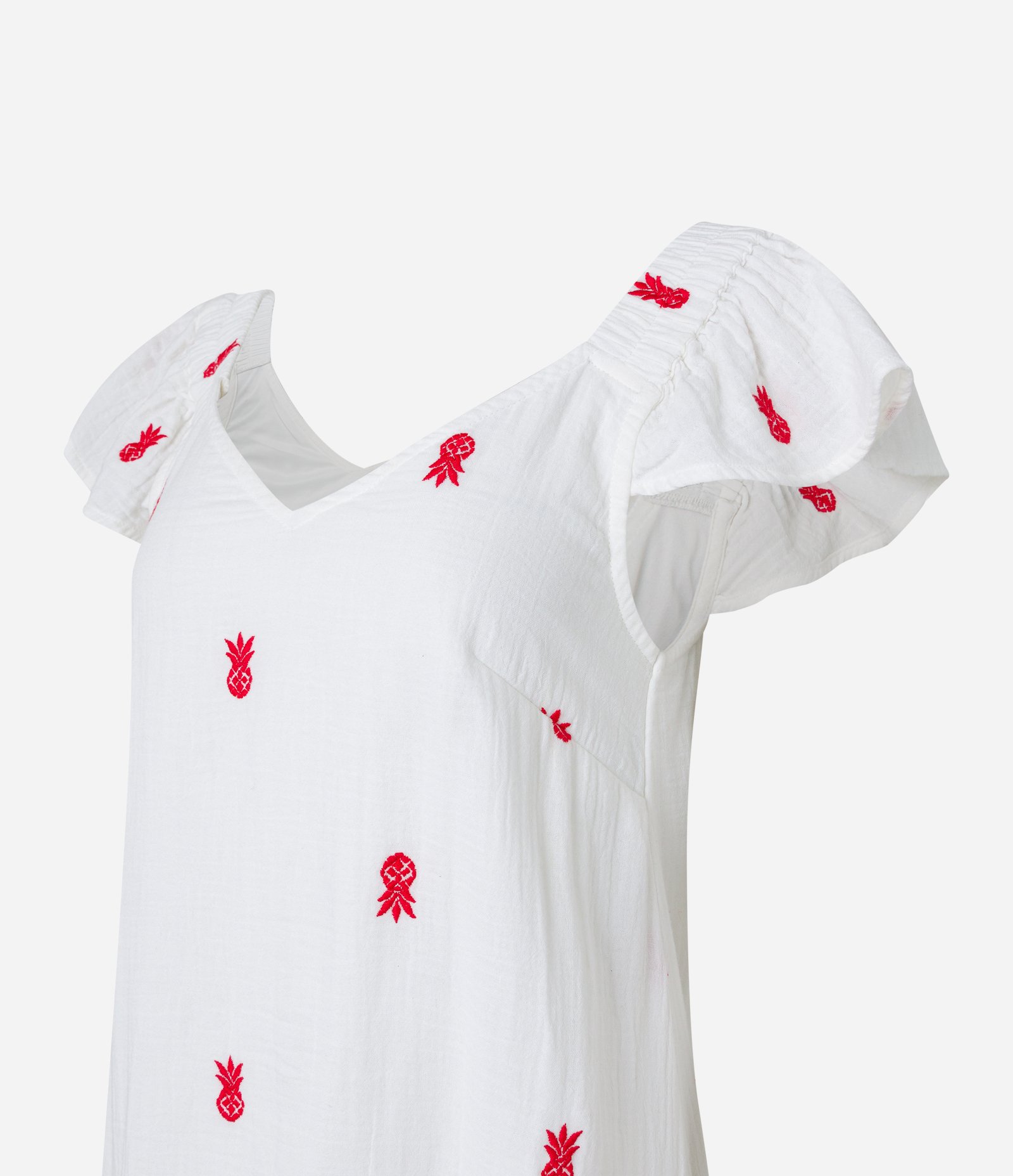 Vestido com Babadinho e Bordadinho Abacaxi Branco 7