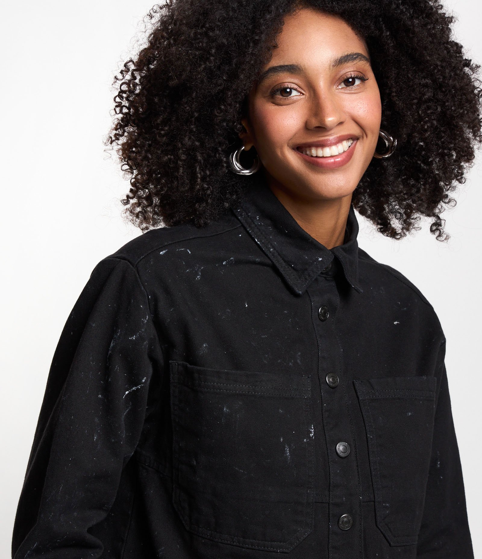 Jaqueta Cropped em Sarja com Manchinhas Preto 4