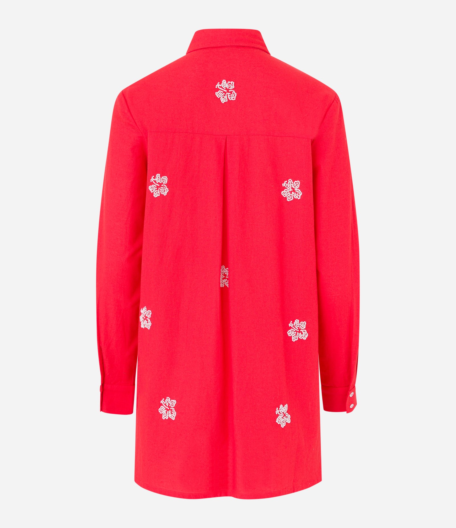 Camisa Alongada em Viscose e Linho com Flores Bordadas em Miçangas Vermelho 7