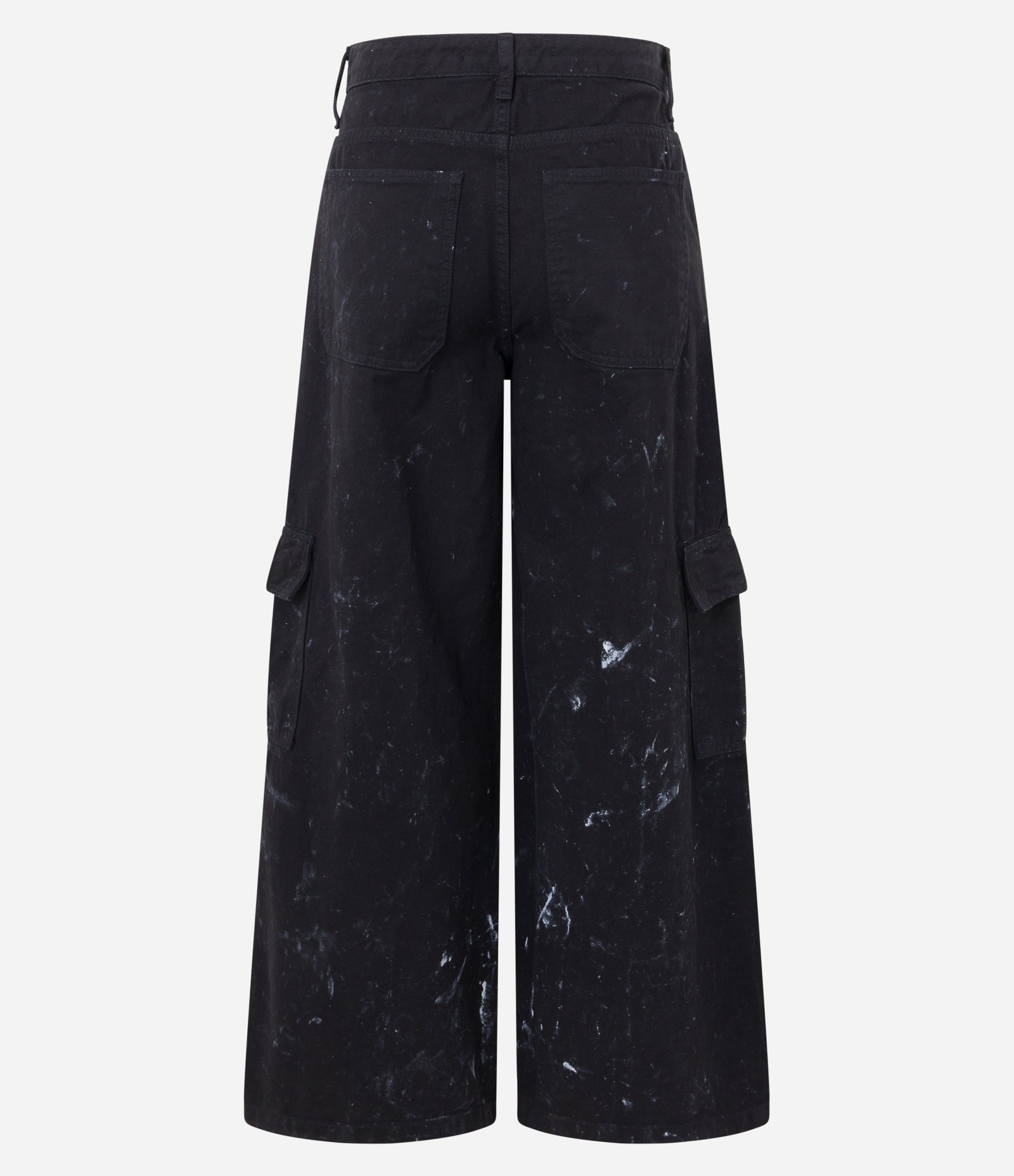 Calça Wide Leg em Sarja com Manchinhas e Bolsos Cargo Preto 10
