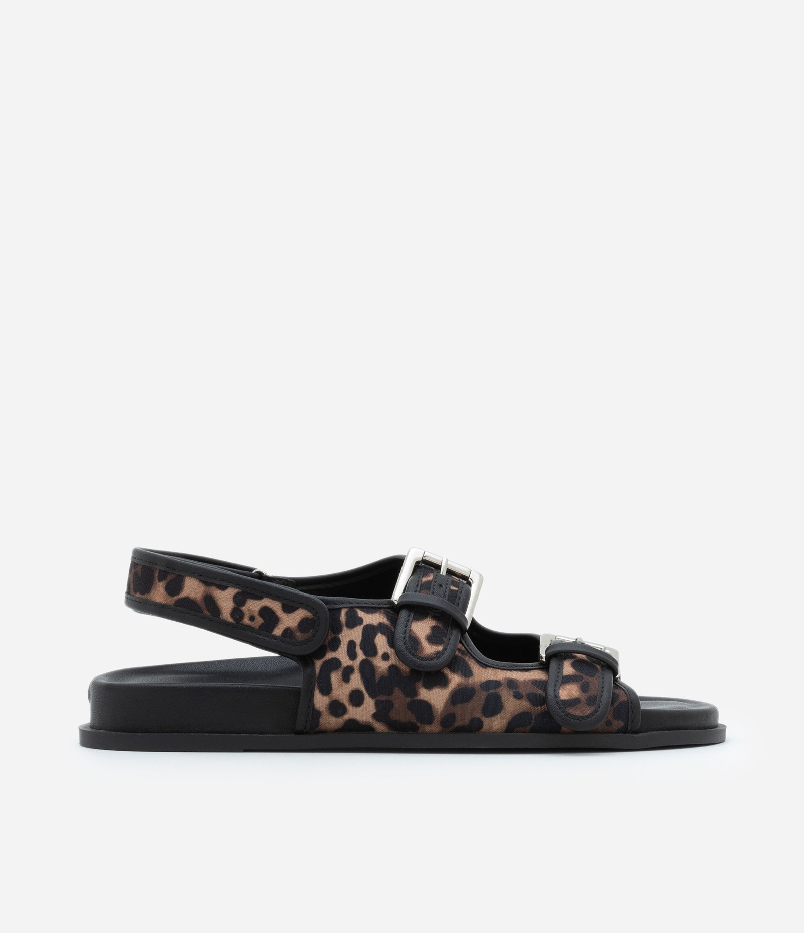 Sandália Rasteira Sport Sandal com Fivelas e Estampa Animal Print Preto 1