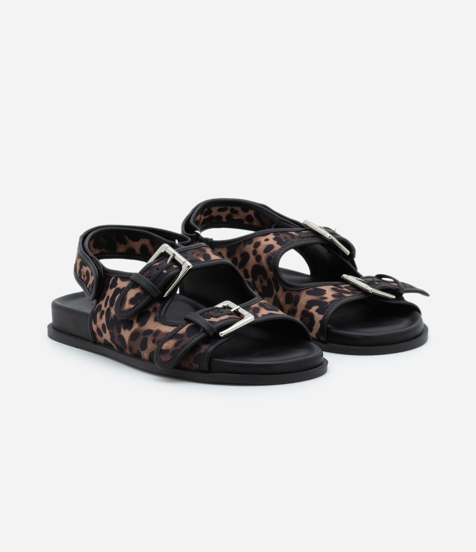 Sandália Rasteira Sport Sandal com Fivelas e Estampa Animal Print Preto 2