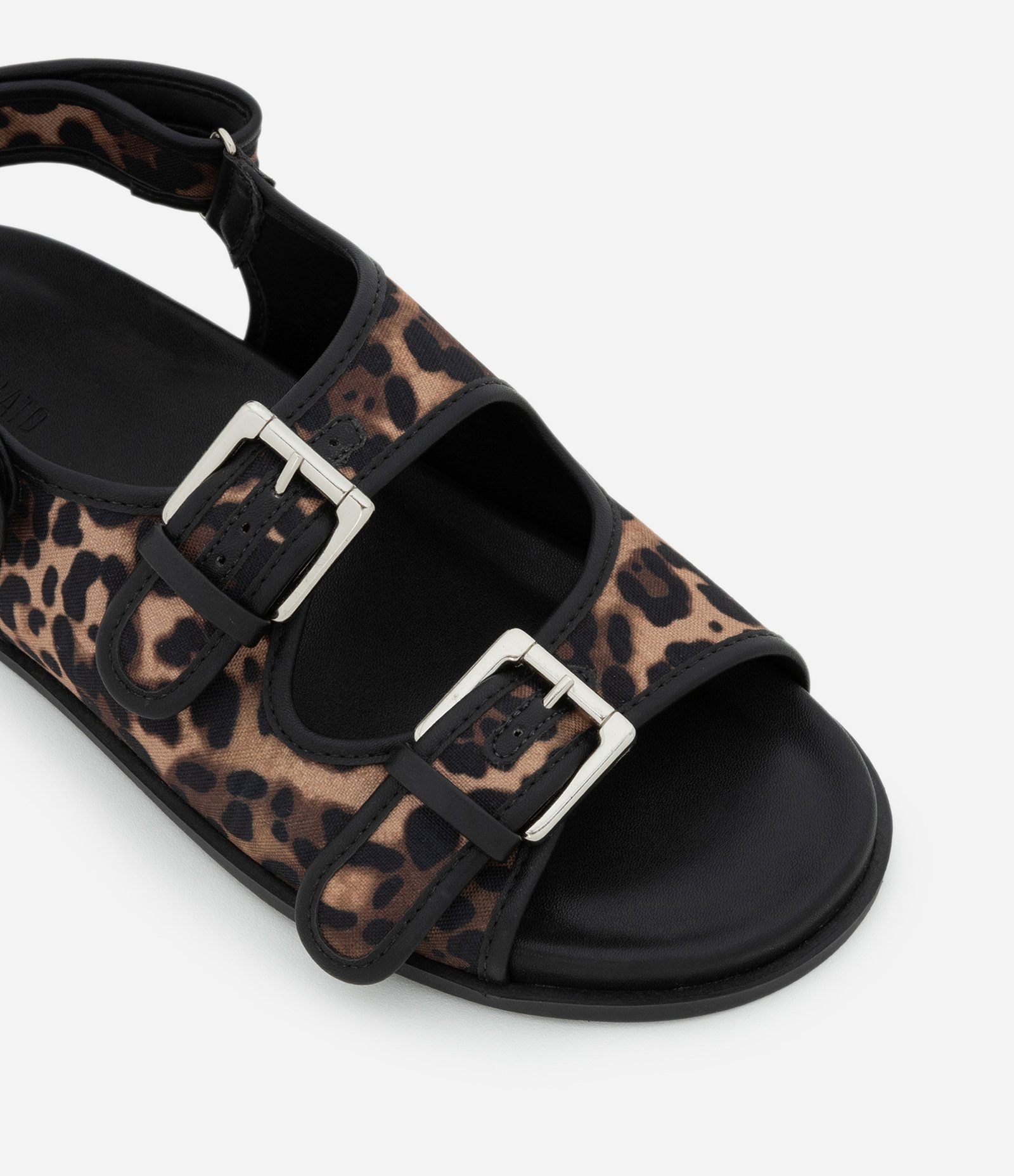 Sandália Rasteira Sport Sandal com Fivelas e Estampa Animal Print Preto 5