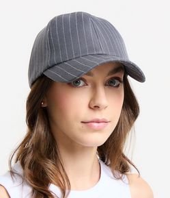 Boné Aba Curva em Sarja com Estampa Risca de Giz