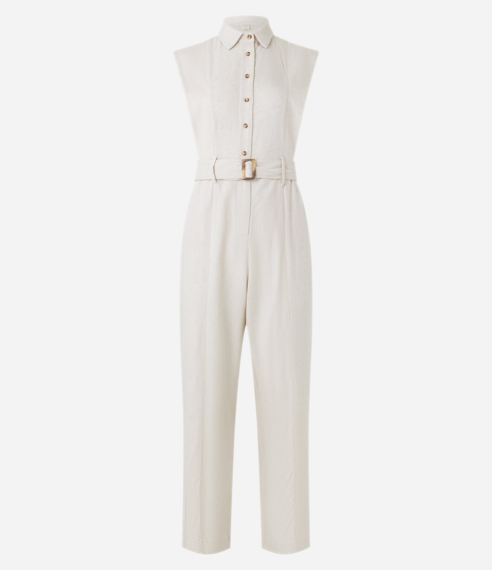 Macacão Longo em Viscolinho com Abotoamento e Cinto Fivela Off White 7