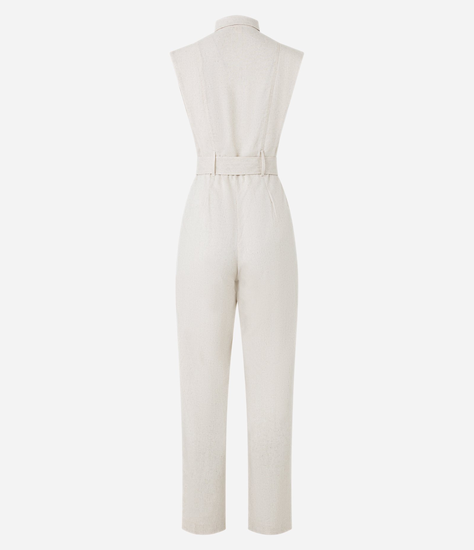 Macacão Longo em Viscolinho com Abotoamento e Cinto Fivela Off White 8