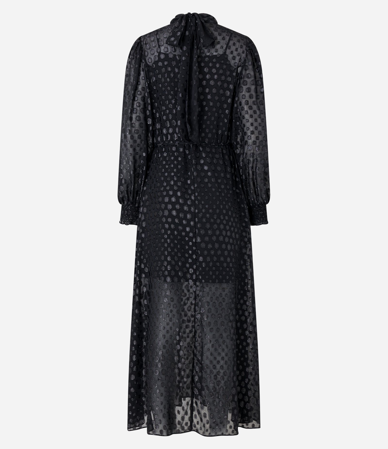 Vestido Longo em Chiffon com Punho de Lastex e Laço nas Costas Preto 7