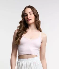 Blusa de Pijama Seamless com Alças Reguláveis e Renda no Decote
