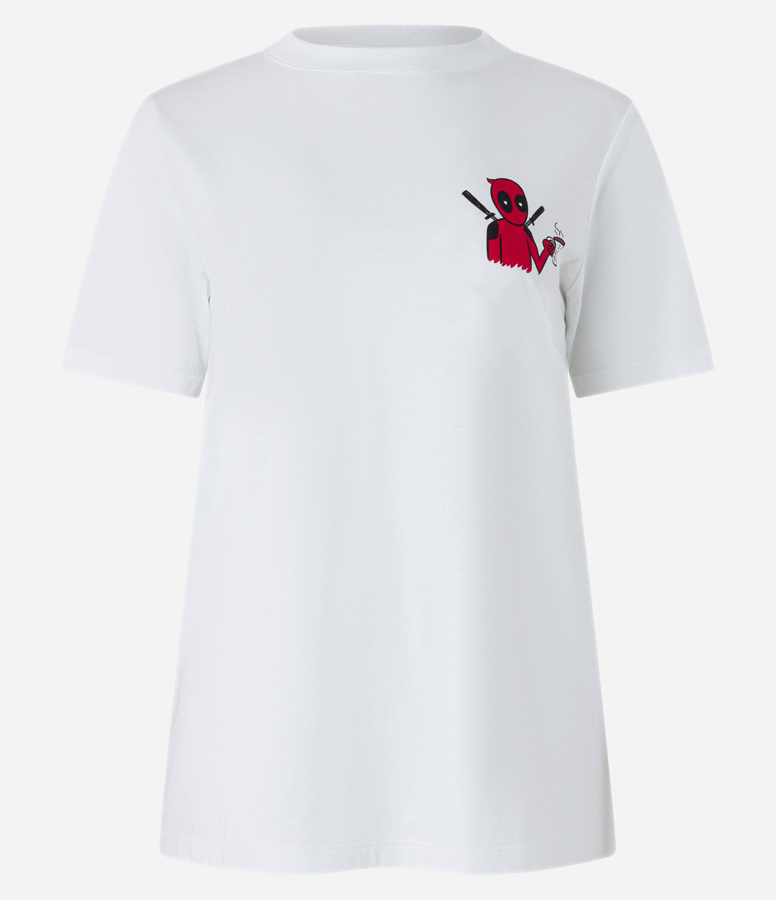 Camiseta Alongada em Algodão e Estampa Deadpool Branco 6