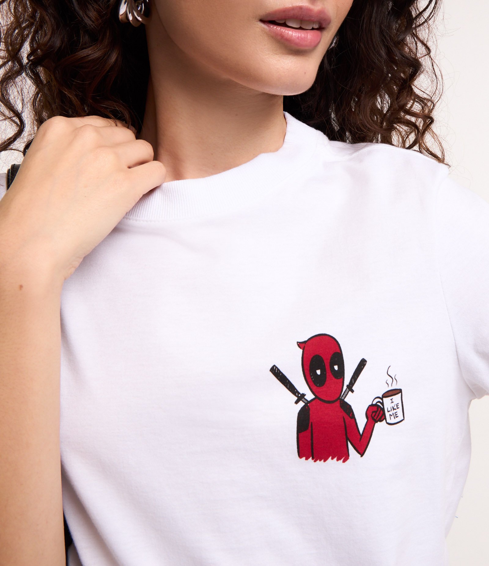 Camiseta Alongada em Algodão e Estampa Deadpool Branco 4