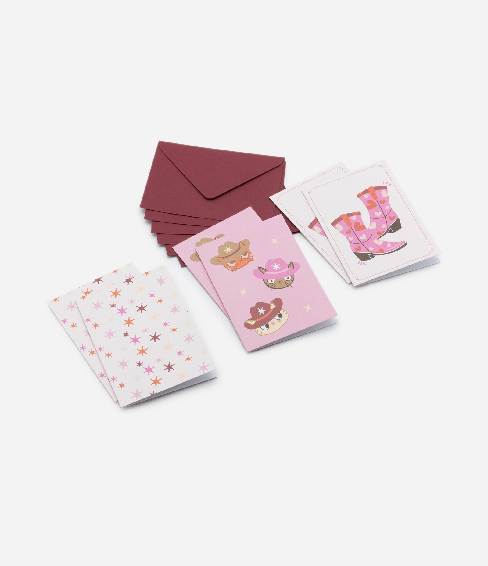 Conjunto Cartões e Envelopes com Estampa Cowgirl Rosa 1