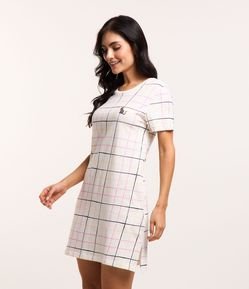 Camisola Curta com Estampa Xadrez e Gatinho Abacaxi