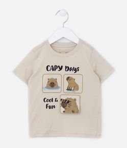 Camiseta Comfort Infantil com Estampa Interativa Capivara - Tam 1 a 5 anos