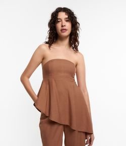 Blusa em Viscose e Linho com Babados Irregulares