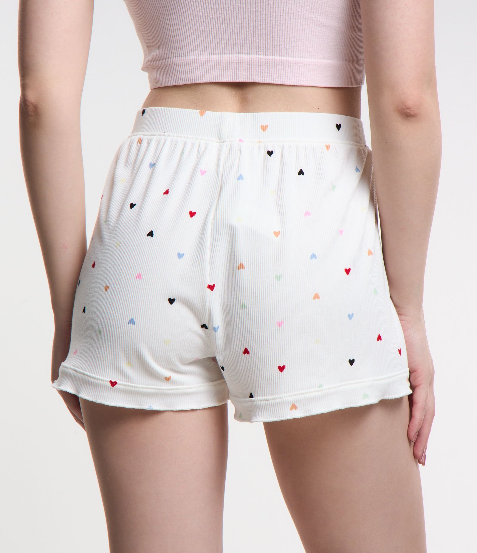 Short de Pijama em Ribana com Estampa Coração Branco Neve 3