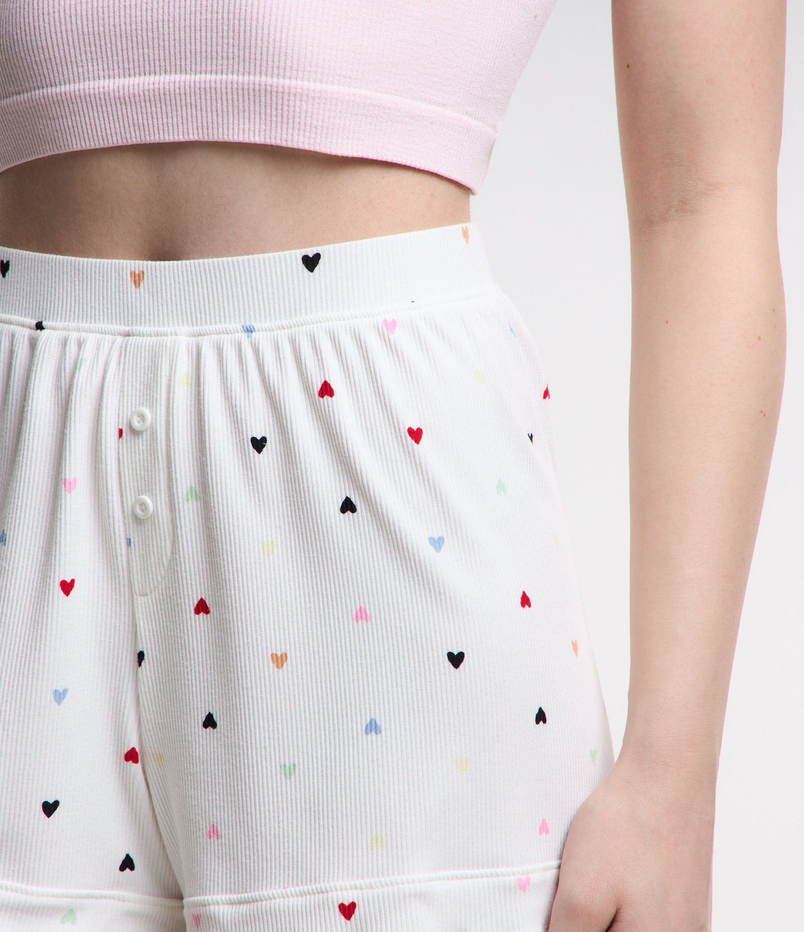 Short de Pijama em Ribana com Estampa Coração Branco Neve 4