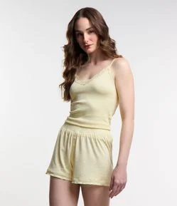 Short de Pijama em Ribana com Botões e Estampa Poá