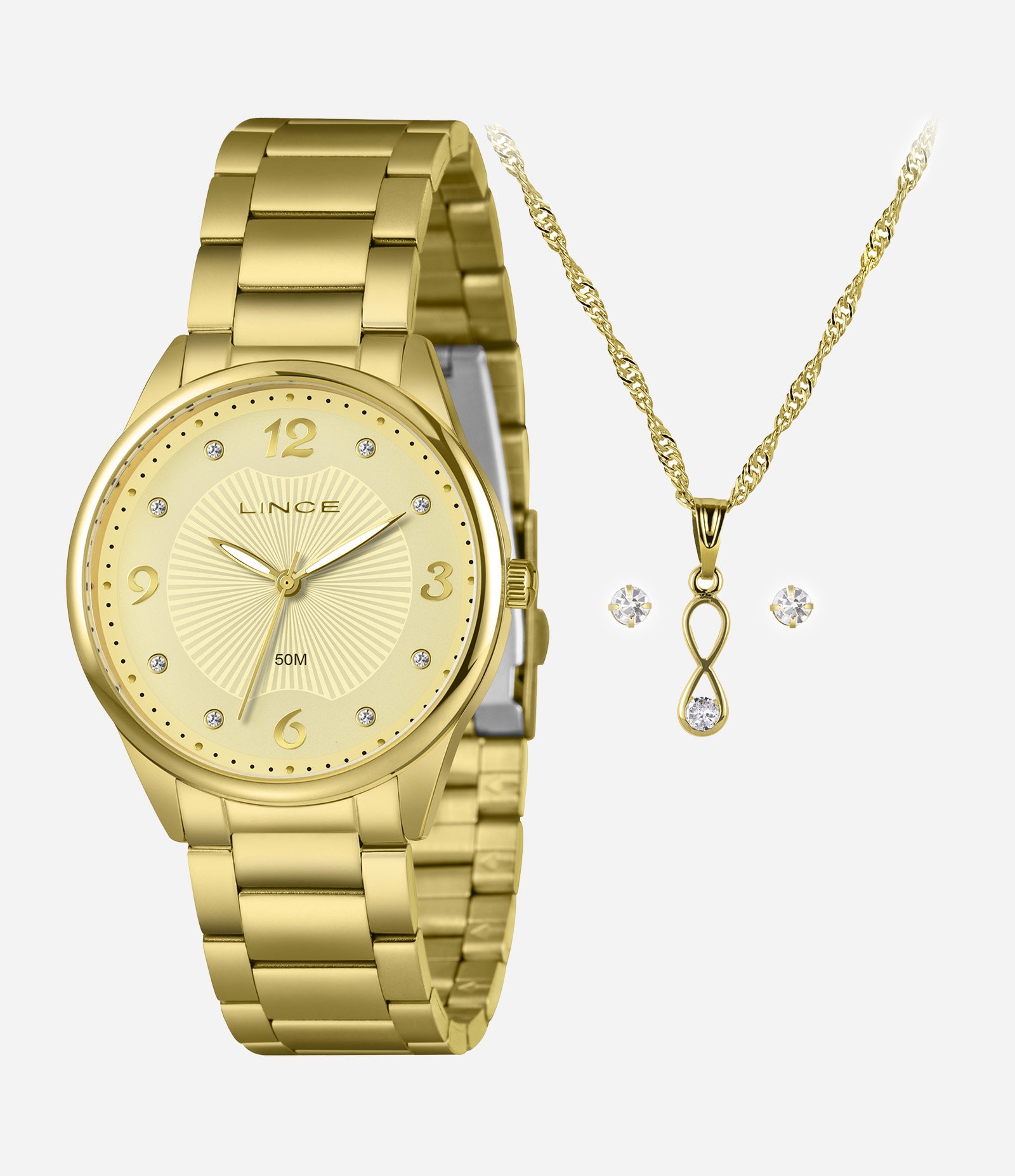 Kit Relógio Lince Feminino Analógico Dourado 1