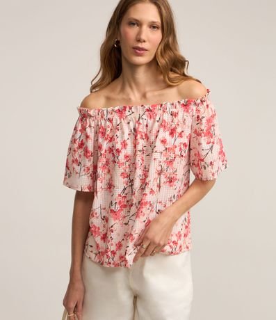 Blusa Ombro a Ombro em Viscose com Estampa Floral Blusa Ombro a Ombro em Viscose com Estampa Floral