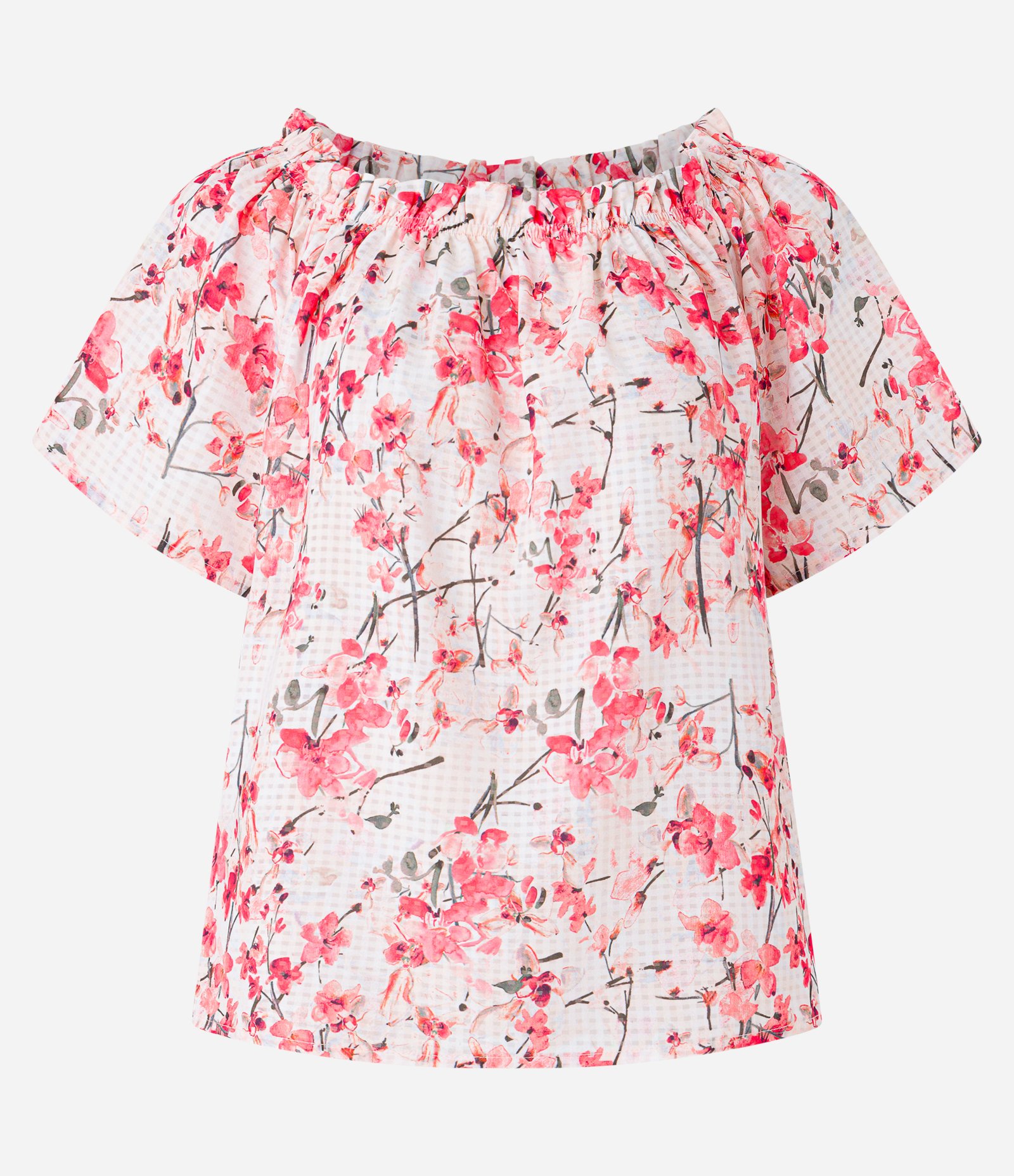 Blusa Ombro a Ombro em Viscose com Estampa Floral Branco Neve/ Rosa 5