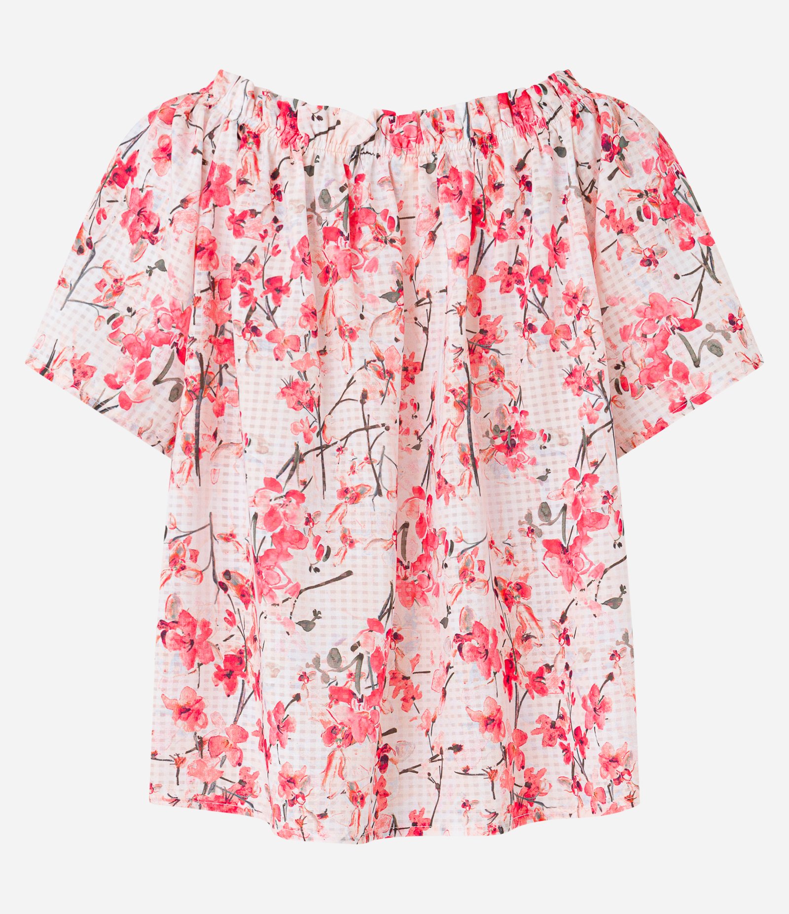 Blusa Ombro a Ombro em Viscose com Estampa Floral Branco Neve/ Rosa 6