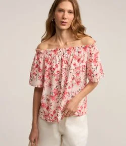 Blusa Ombro a Ombro em Viscose com Estampa Floral