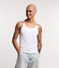 Regata Regular em Algodão com Presilhas de Metal nos Ombros