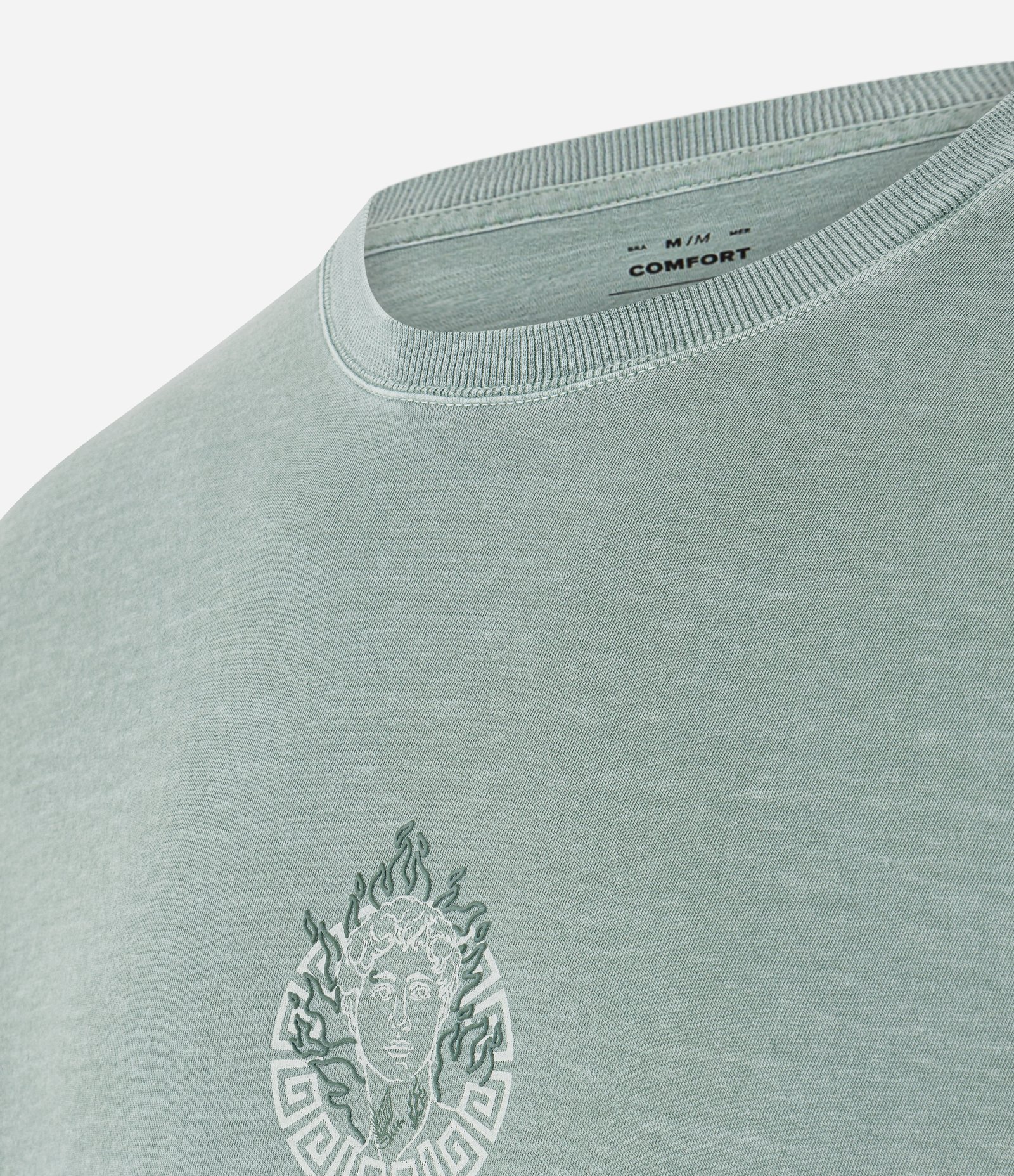 Camiseta Comfort em Algodão Estonado com Estampa de Estátua Verde 8