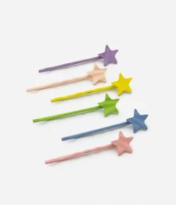 Kit 06 Presilhas De Cabelo Infantil em Formato de Estrelas - Tam U