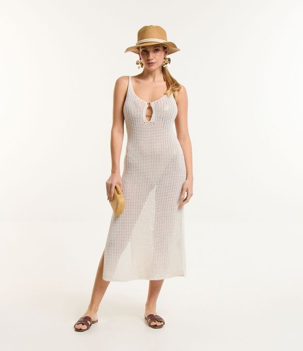 Saída de Praia Vestido em Crochê com Sol de Metal no Busto
