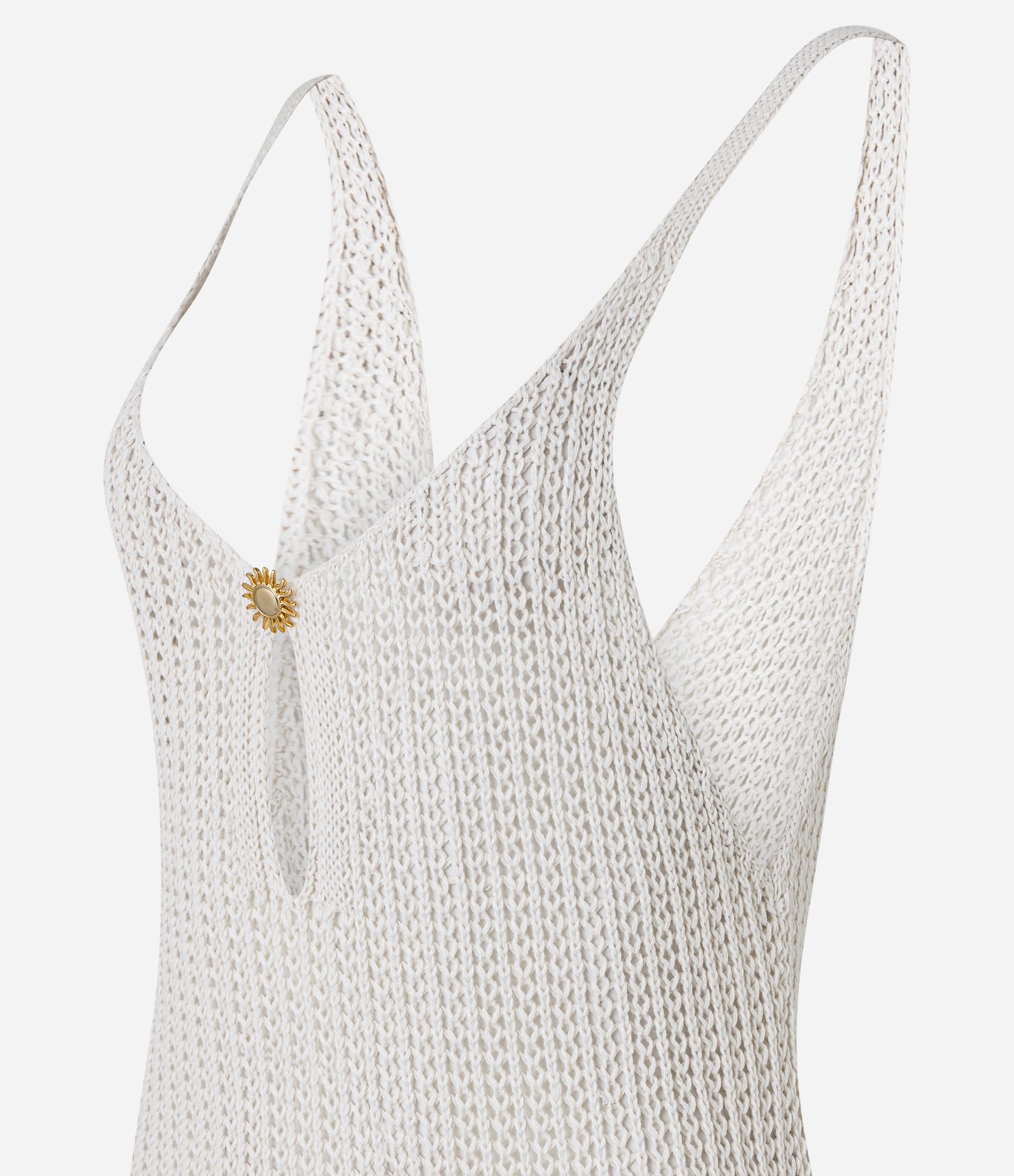 Saída de Praia Vestido em Crochê com Sol de Metal no Busto Off White 6
