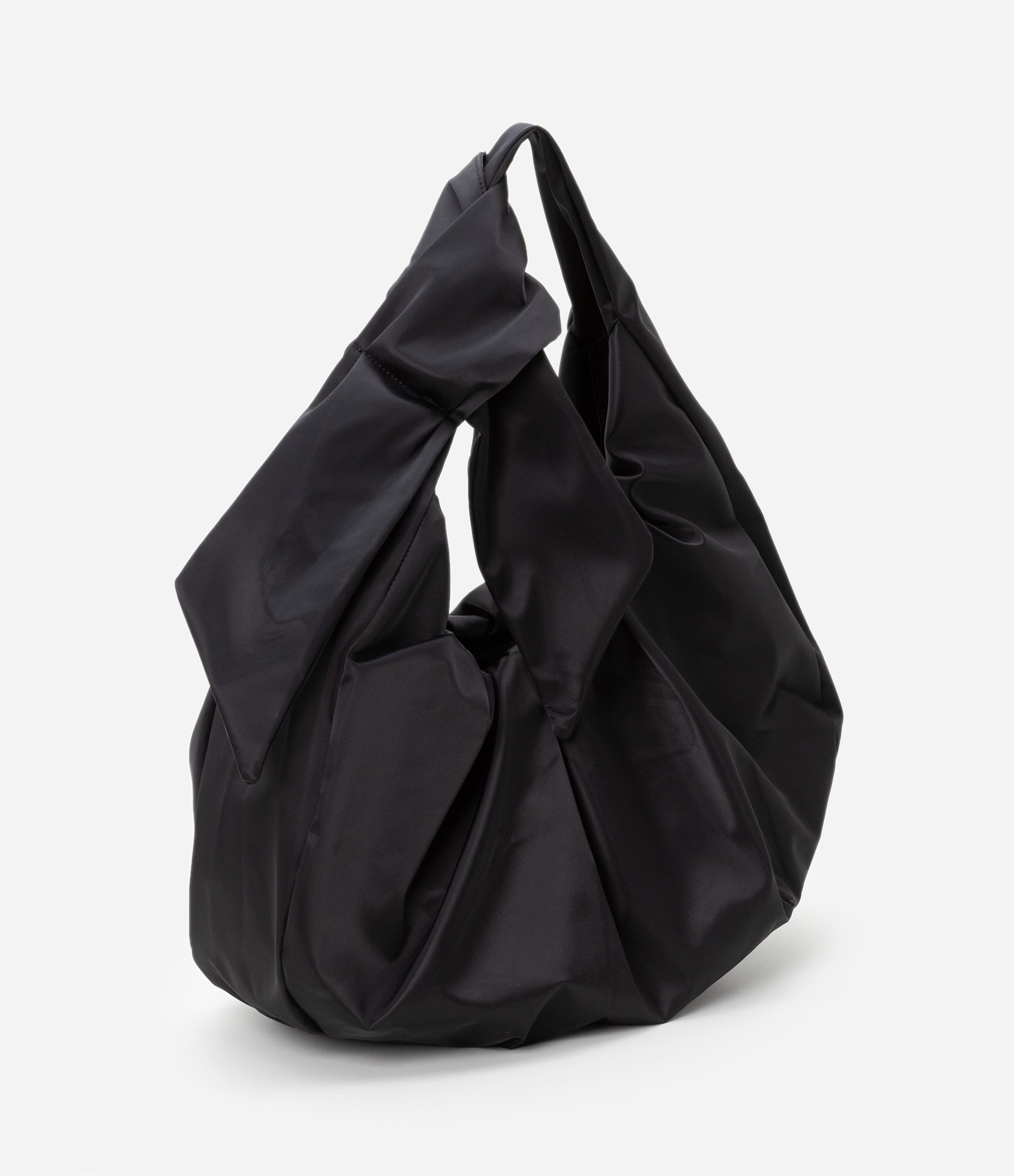 Bolsa Hobo Grande Têxtil com Detalhe de Laço Preto 1