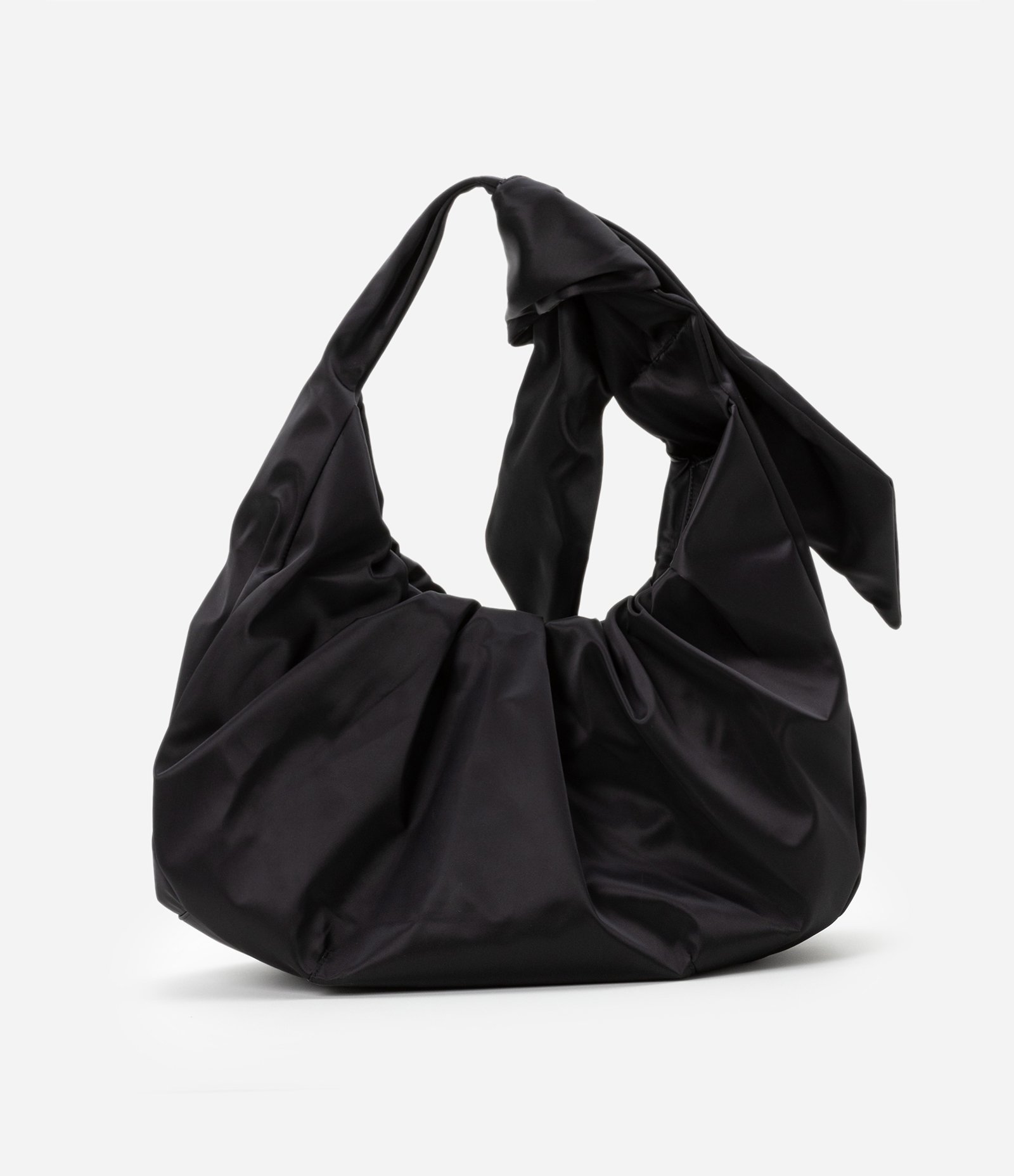 Bolsa Hobo Grande Têxtil com Detalhe de Laço Preto 3
