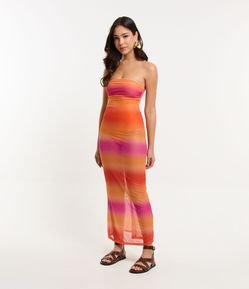 Saída de Praia Vestido Midi Sem Alças em Tule