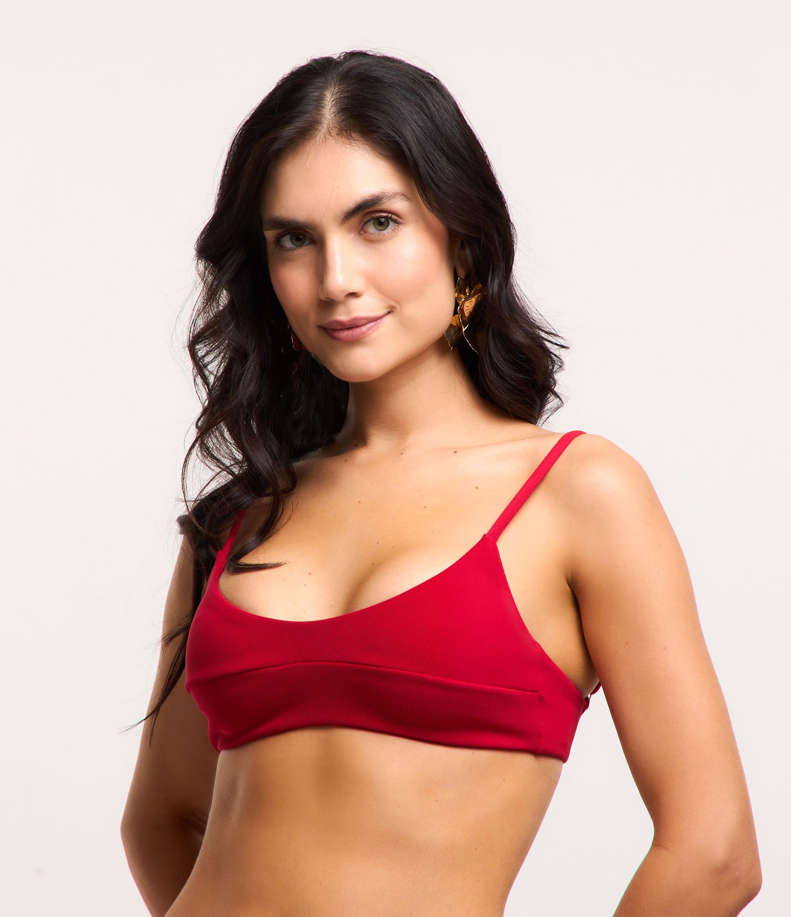 Biquíni Top Camisetinha com Textura Canelada Vermelho 1